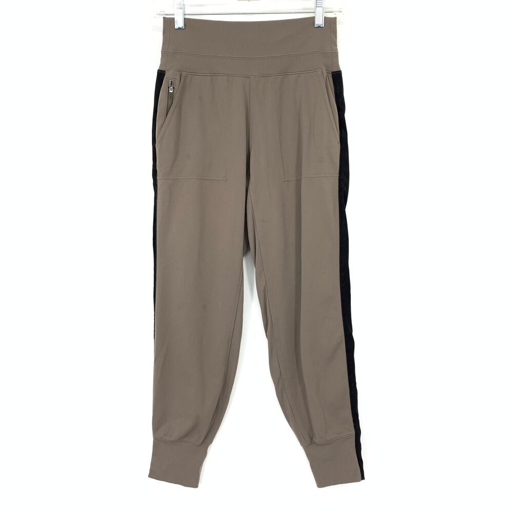 Athleta Taupe Ankle Crop Joggers with Black Side Stripe